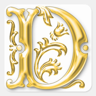 Anfangsbuchstabe D in Gold Quadratischer Aufkleber