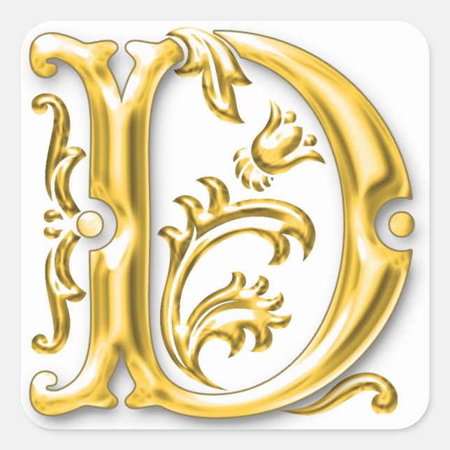 Anfangsbuchstabe D in Gold Quadratischer Aufkleber (Vorderseite)
