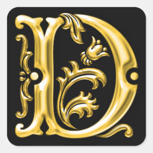 Anfangsbuchstabe D in Gold Quadratischer Aufkleber