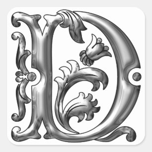 Anfangsbuchstabe D in Silber Quadratischer Aufkleber