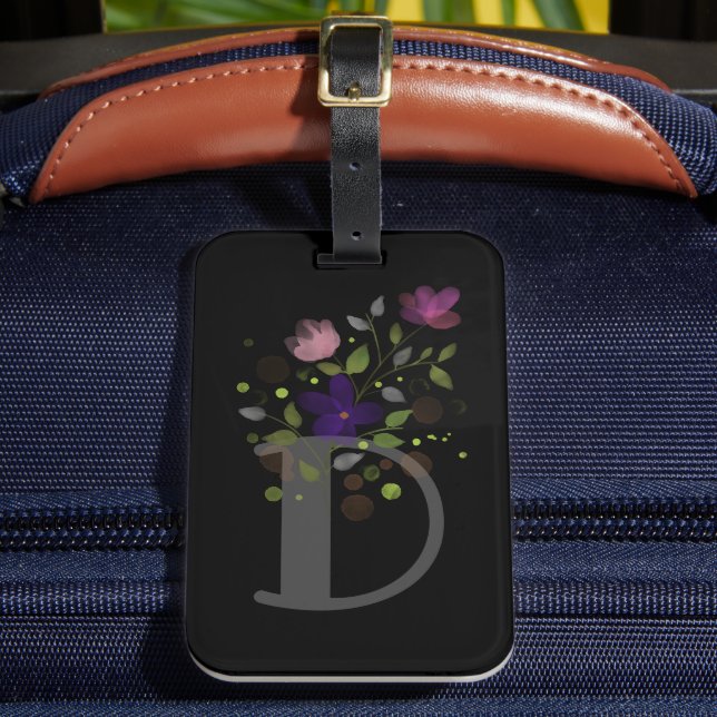 Anfangsbuchstabe D Plus Floral Design Gepäckmarke Gepäckanhänger (Vorderseite Insitu 2)