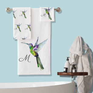 Anfangsbuchstabe der Hummingbird Aquarellfarbe Badhandtuch Set