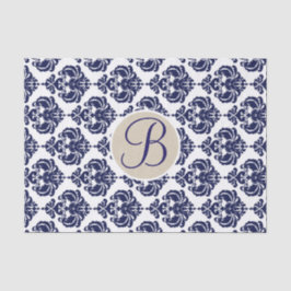 Anfangsbuchstabe des Blauen und weißen Glam Damask Seidenpapier