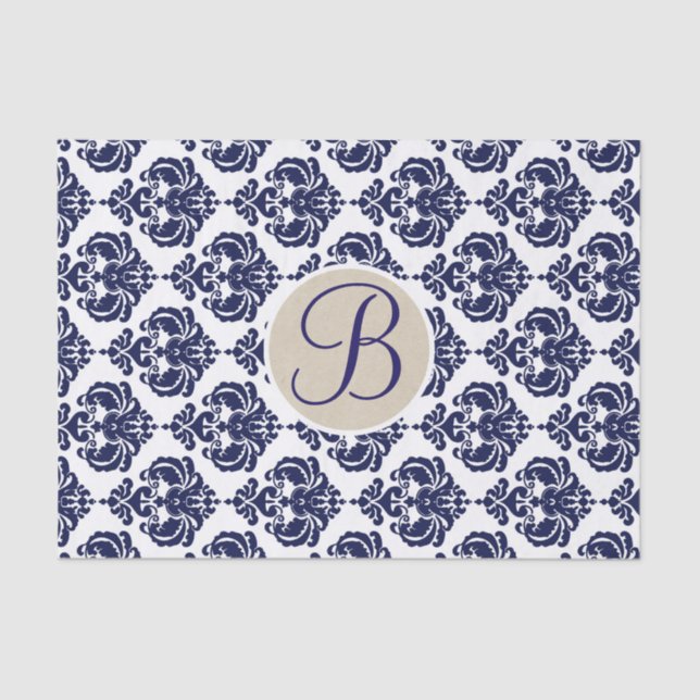 Anfangsbuchstabe des Blauen und weißen Glam Damask Seidenpapier (Vorderseite)