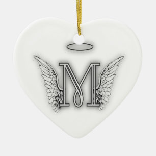 Anfangsbuchstabe des Engels-Alphabet-M Wings Halo Keramik Ornament