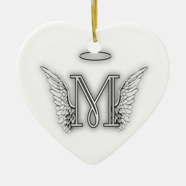 Anfangsbuchstabe des Engels-Alphabet-M Wings Halo Keramik Ornament (Vorne)