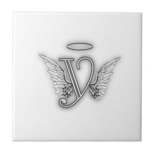 Anfangsbuchstabe des Engels-Alphabet-Y Wings Halo Fliese
