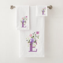 Anfangsbuchstabe E Plus Blumendesign Badetuch Set