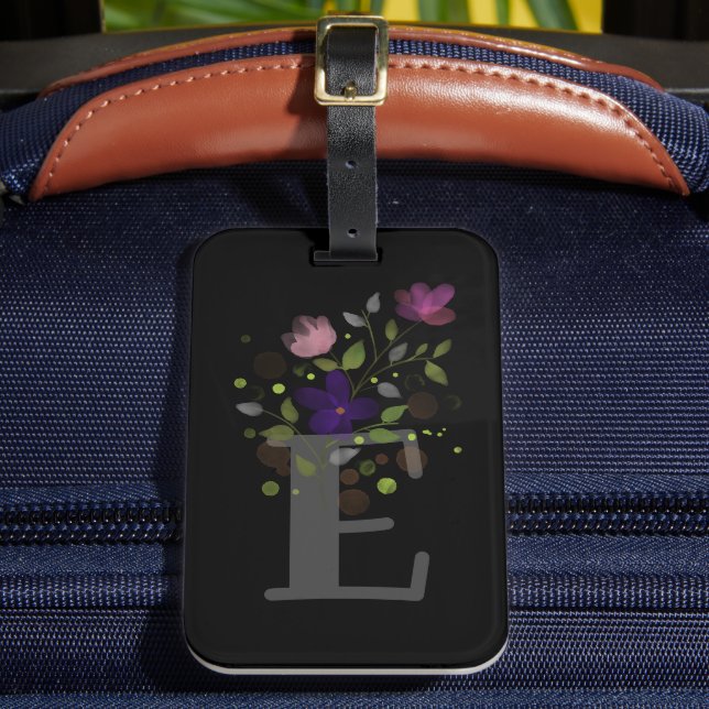 Anfangsbuchstabe E Plus Floral Design Gepäckmarke Gepäckanhänger (Vorderseite Insitu 2)