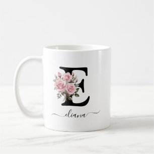 Anfangsbuchstabe E Rosa Rosen Florale Blumen Monog Kaffeetasse