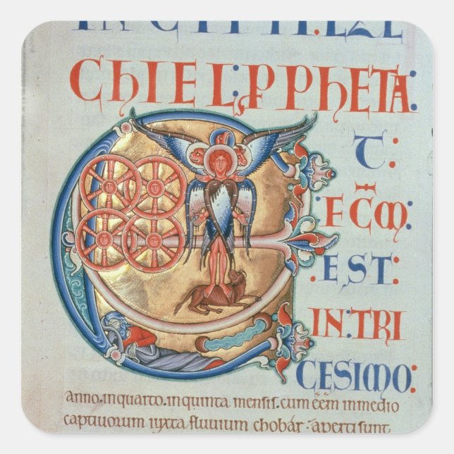 Anfangsbuchstabe "E" und factum est Quadratischer Aufkleber (Vorderseite)