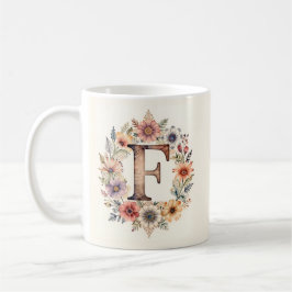 Anfangsbuchstabe F Blumen Boho Blumen Tasse