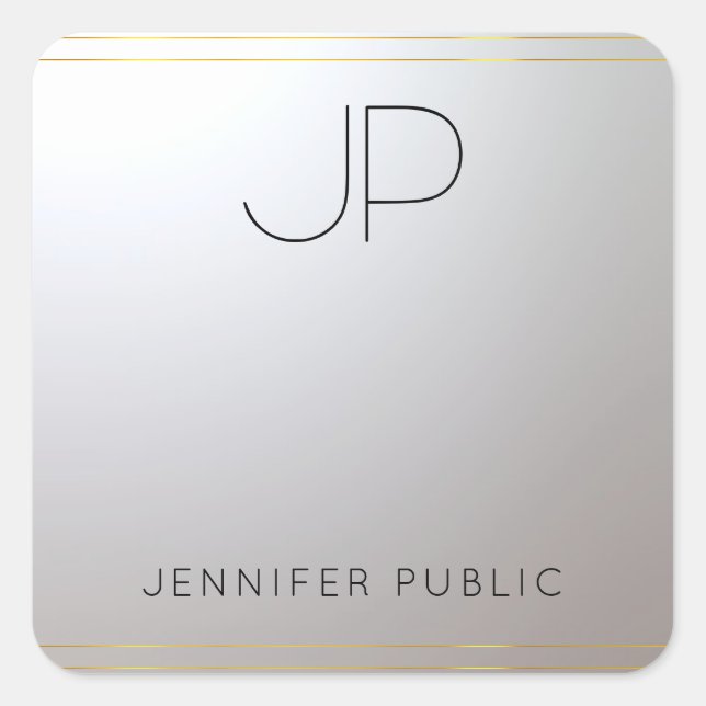 Anfangsbuchstabe für Gold Silver Monogram Quadratischer Aufkleber (Vorderseite)