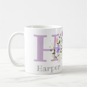 Anfangsbuchstabe H und der Name Harper mit Blumen Kaffeetasse