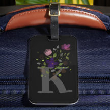 Anfangsbuchstabe K Plus Floral Design Gepäckmarke