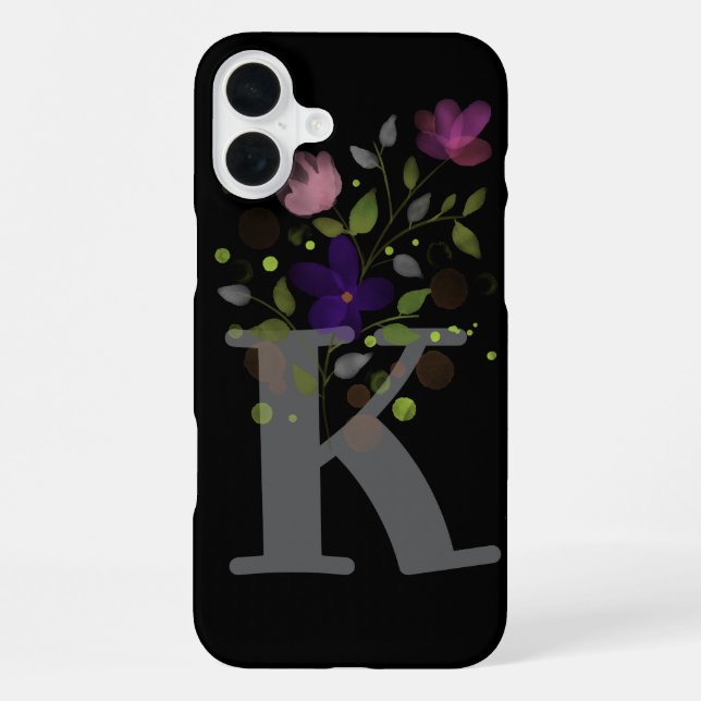 Anfangsbuchstabe K plus florales Design iPhone Hülle (Rückseite)