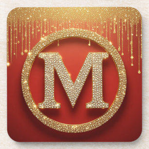 Anfangsbuchstabe M Gold Glitter Monogramm Getränkeuntersetzer