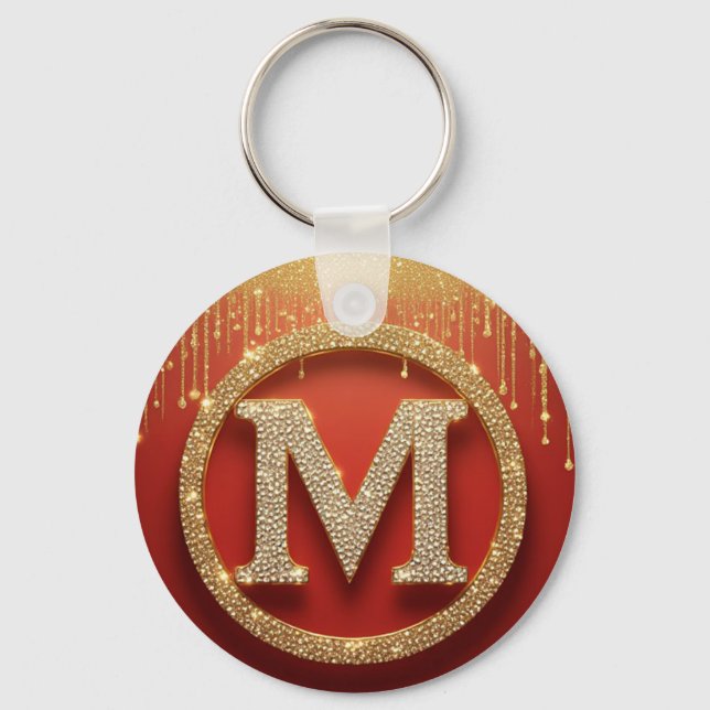 Anfangsbuchstabe M Gold Glitter Monogramm Schlüsselanhänger (Vorderseite)