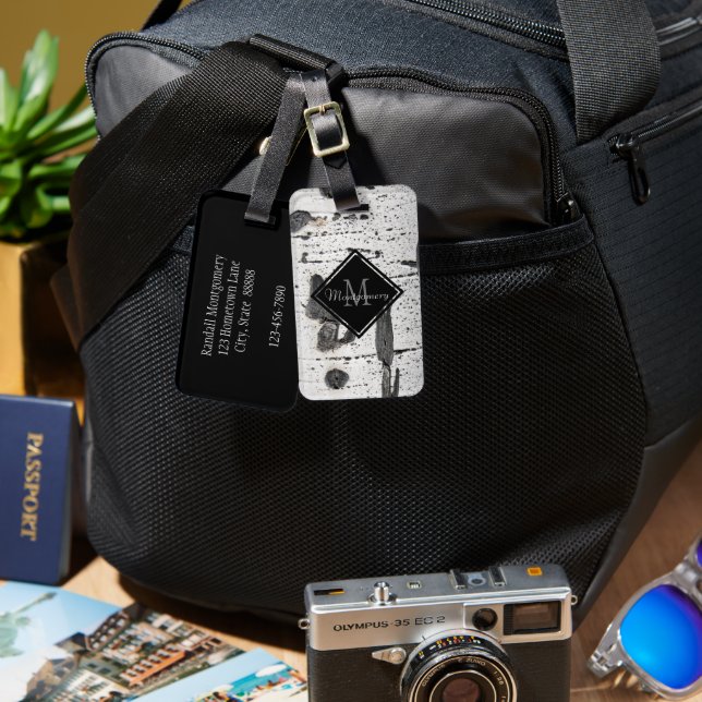 Anfangsbuchstabe Monogramm Aspen Bark Foto Gepäckanhänger (Vorderseite & Rückseite)