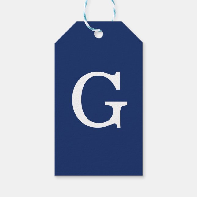 Anfangsbuchstabe Monogramm Blau Weiß Schlicht Einf Geschenkanhänger (Vorderseite)