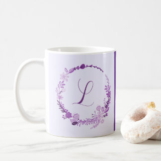 Anfangsbuchstabe Monogramm Elegant Chic Lila Flora Kaffeetasse