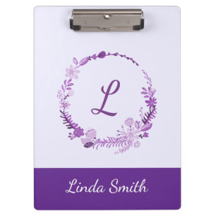 Anfangsbuchstabe Monogramm Elegant Chic Lila Flora Klemmbrett
