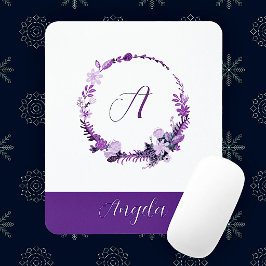 Anfangsbuchstabe Monogramm Elegant Chic Lila Flora Mousepad