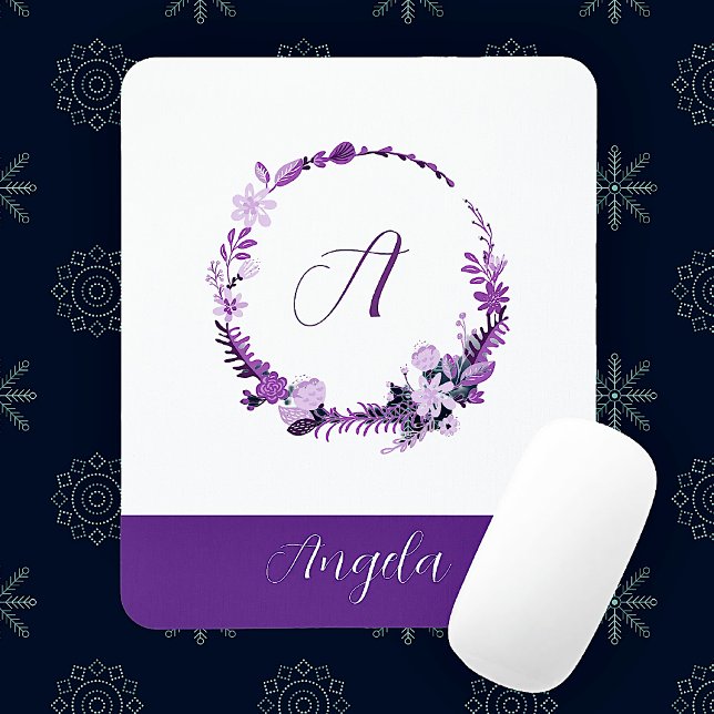 Anfangsbuchstabe Monogramm Elegant Chic Lila Flora Mousepad (Personalize this Initial Letter Monogram Elegant Chic Purple Floral Mouse Pad as a Birthday Gift! )