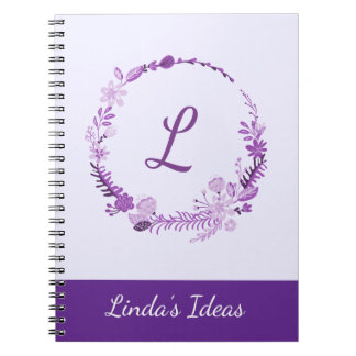 Anfangsbuchstabe Monogramm Elegant Chic Lila Flora Notizblock