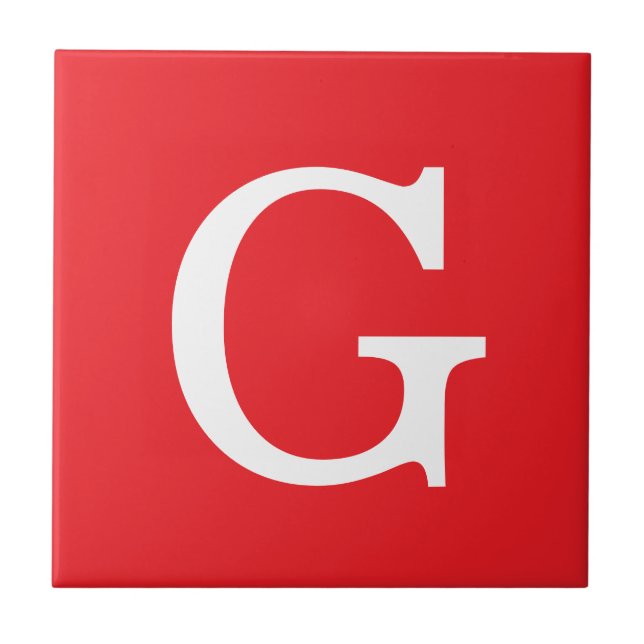 Anfangsbuchstabe Monogramm Rot Weiß Schlicht Einfa Fliese (Vorderseite)