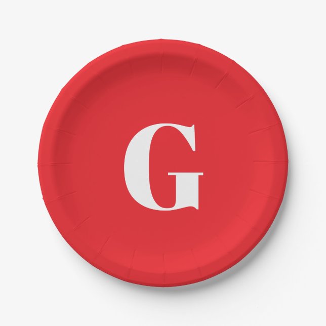 Anfangsbuchstabe Monogramm Rot Weiß Schlicht Einfa Pappteller (Vorderseite)