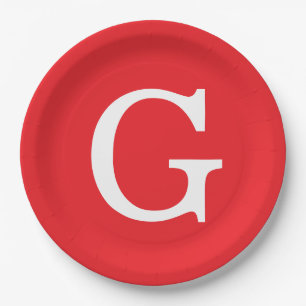 Anfangsbuchstabe Monogramm Rot Weiß Schlicht Einfa Pappteller