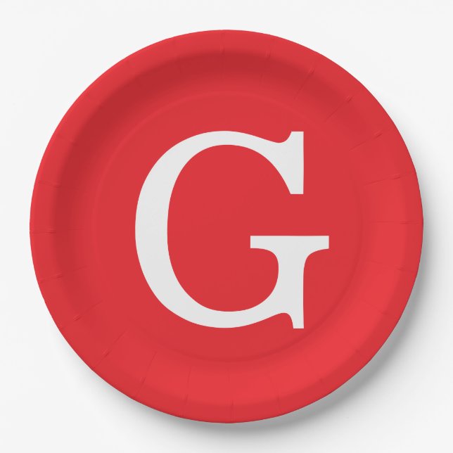 Anfangsbuchstabe Monogramm Rot Weiß Schlicht Einfa Pappteller (Vorderseite)