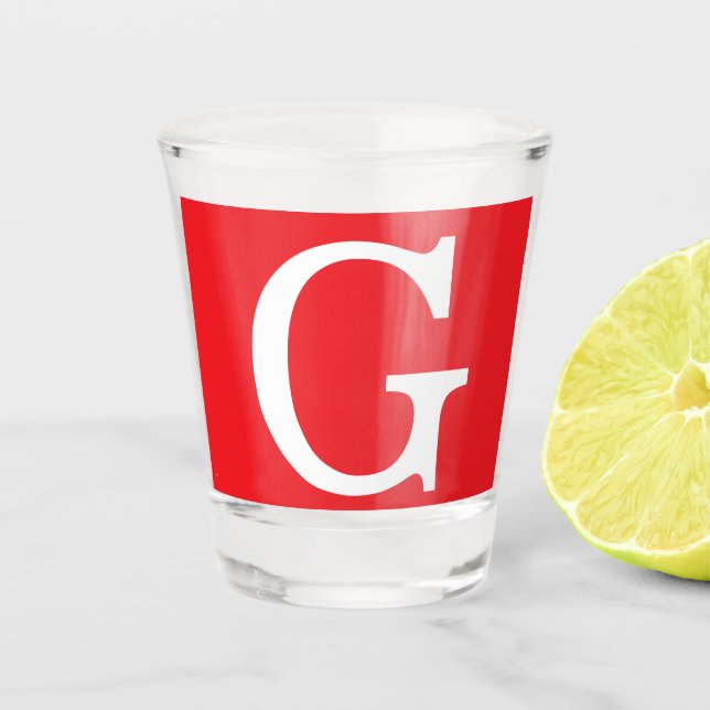 Anfangsbuchstabe Monogramm Rot Weiß Schlicht Einfa Schnapsglas (Vorderseite)
