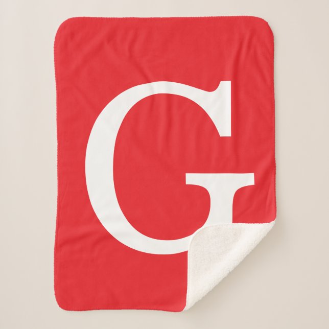 Anfangsbuchstabe Monogramm Rot Weiß Schlicht Einfa Sherpadecke (Vorderseite)