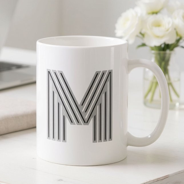 Anfangsbuchstabe Monogramm Schwarz Weiß Modern Sty Kaffeetasse (Von Creator hochgeladen)