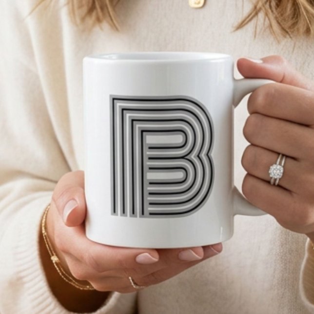 Anfangsbuchstabe Monogramm Schwarz Weiß Modern Sty Kaffeetasse (Von Creator hochgeladen)