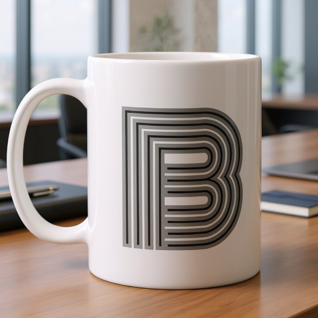 Anfangsbuchstabe Monogramm Schwarz Weiß Modern Sty Kaffeetasse (Von Creator hochgeladen)