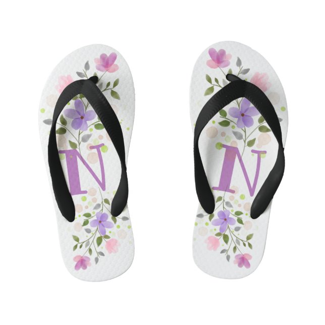 Anfangsbuchstabe N Plus Blumendesign Kinderbadesandalen (Fußbett)