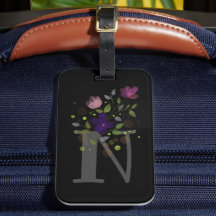 Anfangsbuchstabe N Plus Floral Design Gepäckmarke