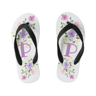 Anfangsbuchstabe P Plus Blumendesign Kinderbadesandalen