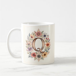 Anfangsbuchstabe Q Flower Boho Blumen Tasse