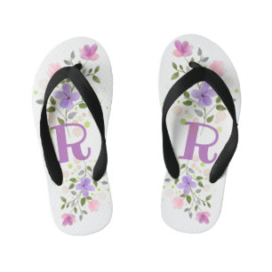 Anfangsbuchstabe R Plus Blumendesign Kinderbadesandalen