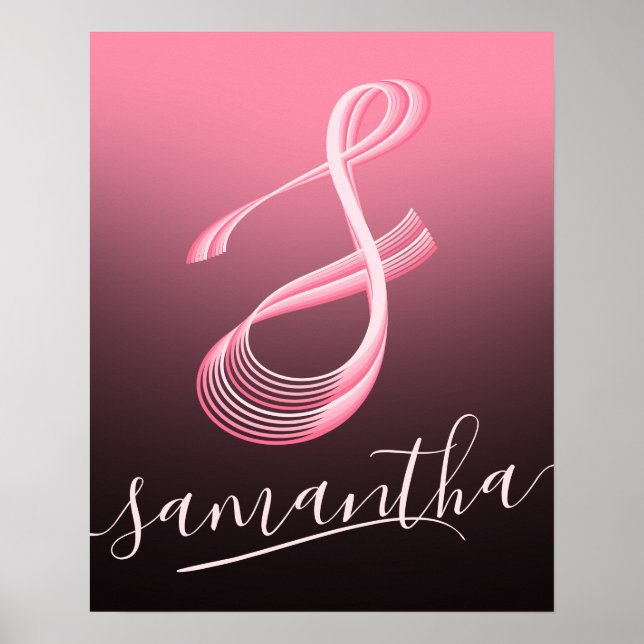 Anfangsbuchstabe Rosa Script Eindeutige Bezeichnun Poster (Vorne)