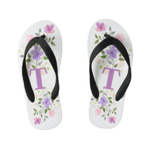Anfangsbuchstabe T Plus Blumendesign Kinderbadesandalen