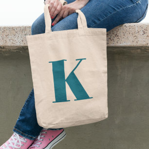 Anfangsbuchstabe   Teal Monogramm Modern Stilvoll  Tragetasche