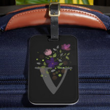 Anfangsbuchstabe V Plus Floral Design Gepäckmarke