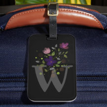 Anfangsbuchstabe W Plus Floral Design Gepäckmarke