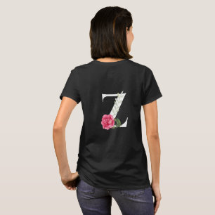 Anfangsbuchstabe Z in Weiß mit rosa Rose T-Shirt