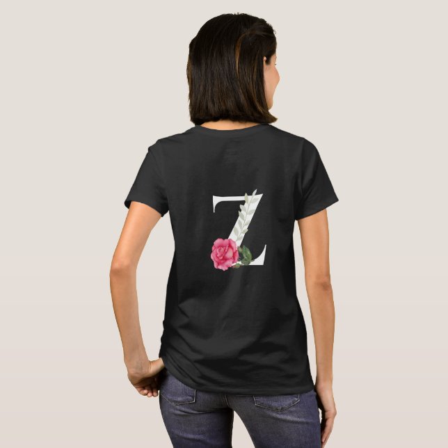 Anfangsbuchstabe Z in Weiß mit rosa Rose T-Shirt (Schwarz voll)